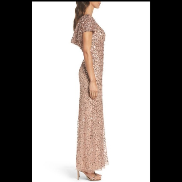 NWT $299 Adrianna Papell Sequin‎ Cowl Back Gown in Rose Gold [PETITE 2P ] - Picture 9 of 10